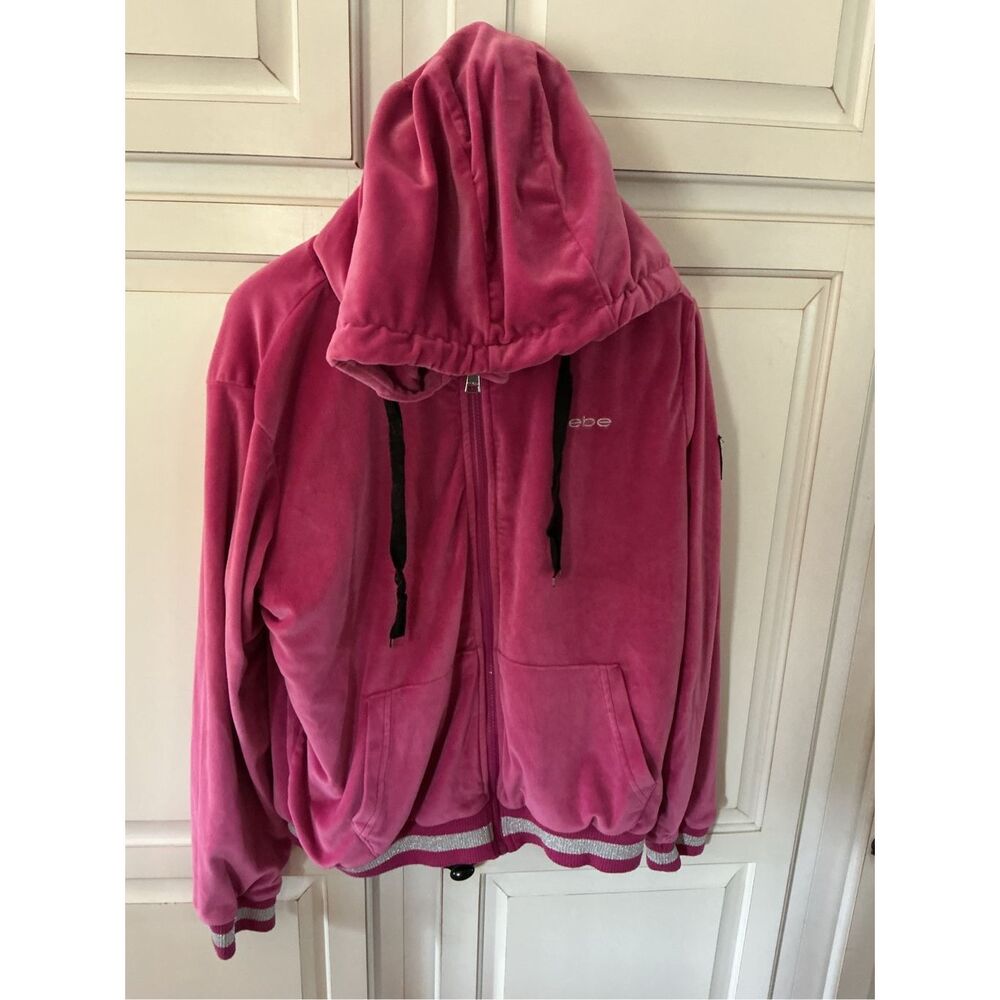 Bebe Sport Full Zip Sherpa Velour Hoodie Sz XL Fushia